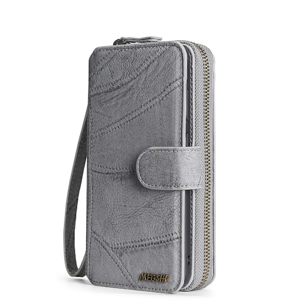 Kotelo iPhone 16 Plus -puhelimelle, harmaa, läppälompakko korttipaikalla
