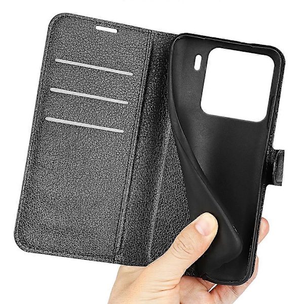 För Xiaomi 15 Fodral Litchi Textur Stötsäkert Läder Plånboks Telefonfodral Black