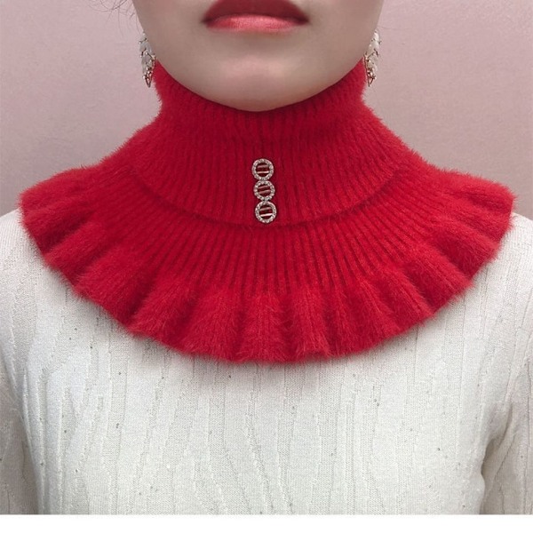 Dame falsk krage Skjerf Vinter Varm Hals Gaiter Cervical N Red