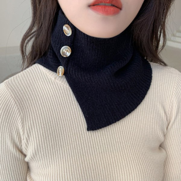 Dame falsk krage Avtakbar halv Strikket Knapp Pullover Sc Black 21cm