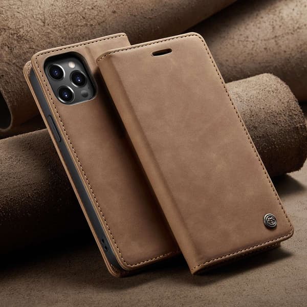 Brun iPhone 15 Wallet-etui med kortholder og flip