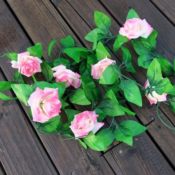 2,4 m Kunstig Blomstrende Silke Rose Blomster Ranke Efeu Hjem Bryllupsdekoration Purple