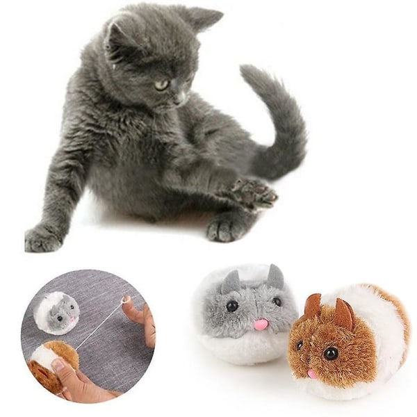 Rolig Söt Cat Shake Movement Mus Pet Safety Interactive Plyschpälsleksak Brown