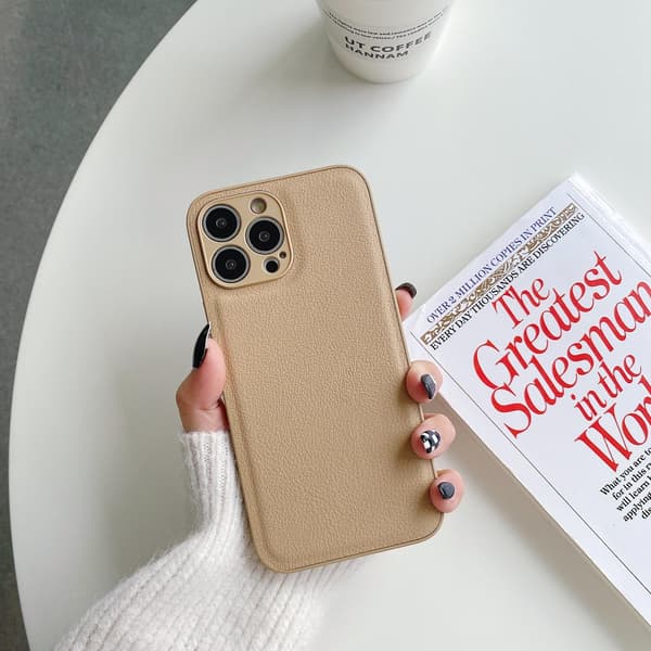 Etui til iPhone 16plus Khaki Almindeligt læder tekstureret silikone business