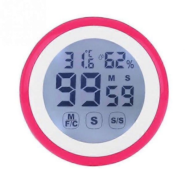 LCD Digital Touch Screen Køkken Timer Optællings Alarm Ur Temperatur Og Fugtighedsmåler Me Pink
