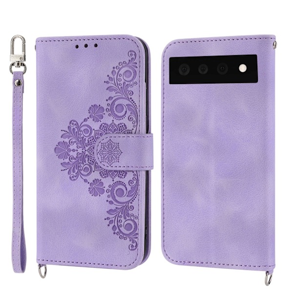 Etui til iPhone 13mini Lilla + armbånd Soft-Touch 3D Præget Magnetisk Tegnebog med Kortholder