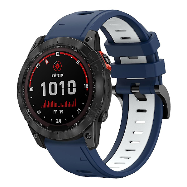 Midnattsblå Hvit Midnattsblå Hvit Tofarget Silikonklokkereim kompatibel med Garmin Fenix 7x