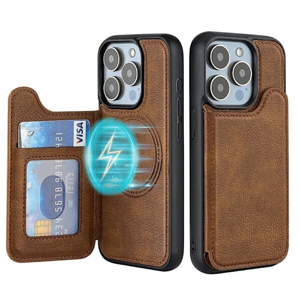 Etui til iPhone 14/13 Lysebrun Magnetisk Tegnebog med Kortholder