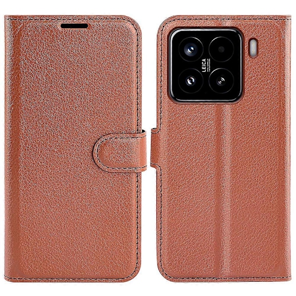 För Xiaomi 15 Fodral Litchi Textur Stötsäkert Läder Plånboks Telefonfodral Brown