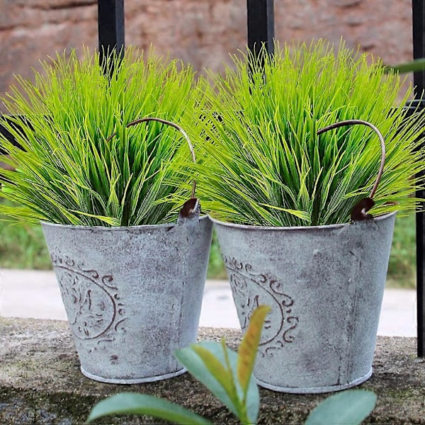 8 Bundter Kunstige Fake Blomster UV-bestandige Buske Planter, Falsk Plastik Grønt Green 8