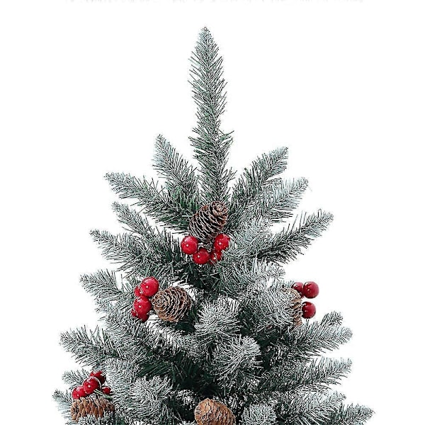 Livingandhome 180 cm Konstgjord Julgran med Snötäckta Toppar och Röda Bär