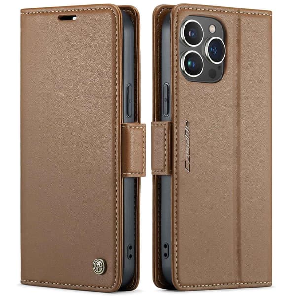 Etui til iPhone 16Pro Max brun RFID-blokerende flip