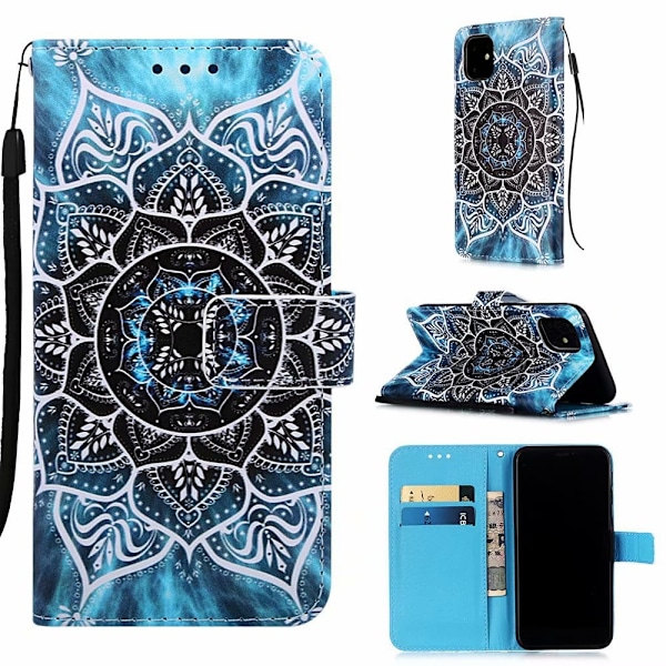 Kotelo iPhone 15 Pro Maxille, merenalainen mandala, yksivärinen lompakko korttipidikkeellä ja läpällä