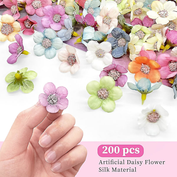 200 stk Mini Blomsterhoder Kunstige Tusenfryd Blomsterhoder Små Silke Fake Rose Tusenfryd Flerfargede Blomster 2cm