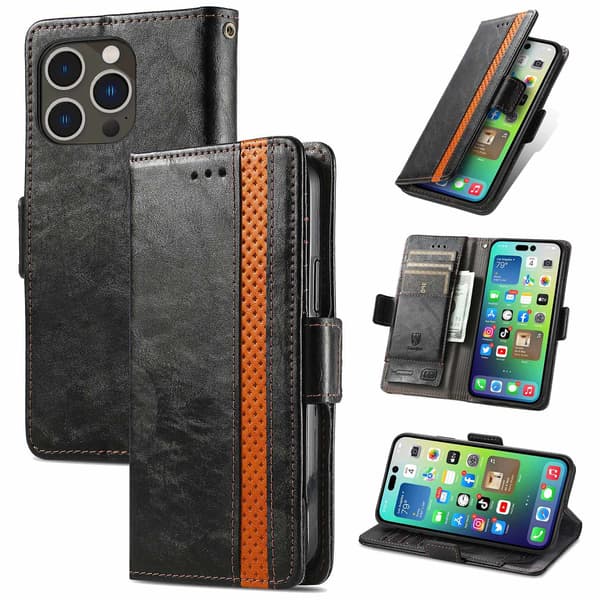 Etui til iPhone 16 Plus sort Flip Wallet med kortholder, stativ, business