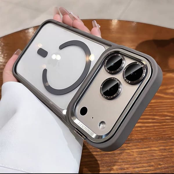 Etui til iPhone 13 Magnetisk Stativ Linsedetalj Snor Grå Noz29900