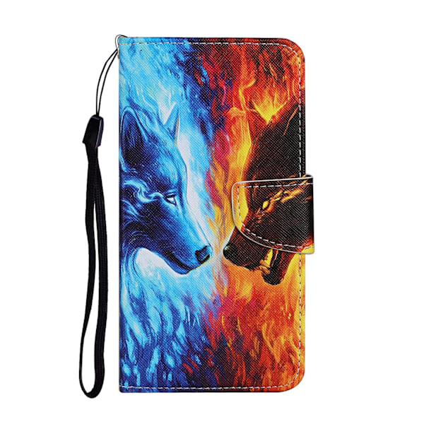 Fodral för iPhone 13 MINI Flame Wolf Tecknat Tryck Plånbok med Korthållare Flip