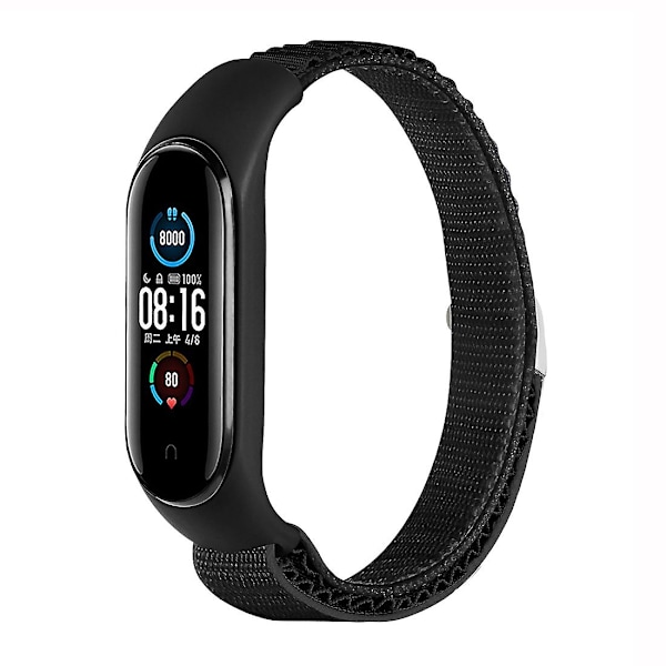 Sort Sort Nylon Loop Urrem kompatibel med Xiaomi Mi Band 3 / 4 / 5 / 6 / 7