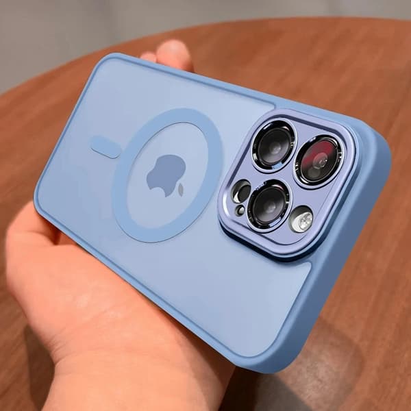 Fodral för iPhone 14 Pro Max Frostat Magnetisk Linsdetalj Orange Blå