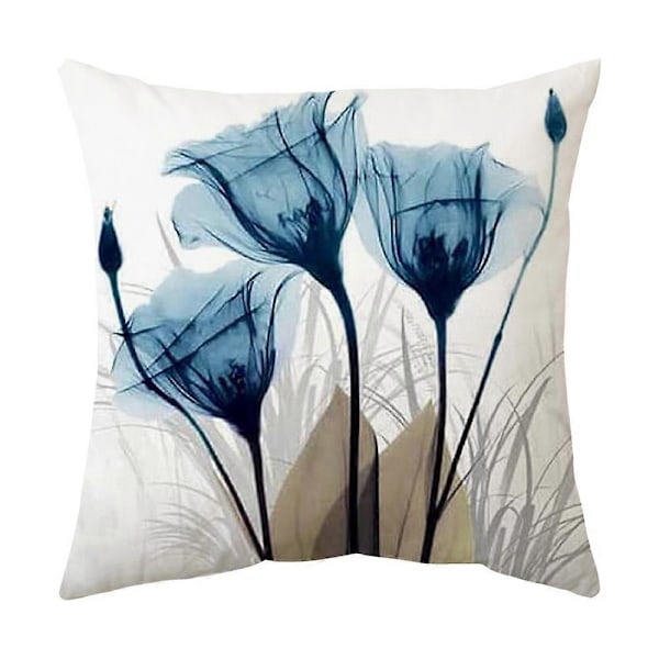 Blått blekkmaleri blomstrete putetrekk 45cm x 45cm sett med 4 marinegrå pynteputetrekk 18x18in mykt dekorativt pynteputetrekk stue sofa pute