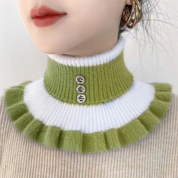 Falsk krage for kvinner, vindtett skjerf, cervikal støtte, tykkere Autumn Green White