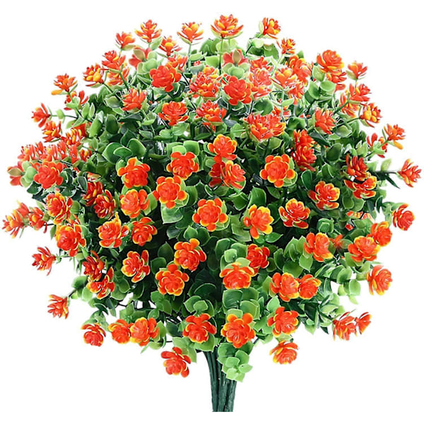 6 Buketter Konstgjorda Blommor Utomhus Falska Blommor för Dekoration UV-Beständiga (Orange Röd)