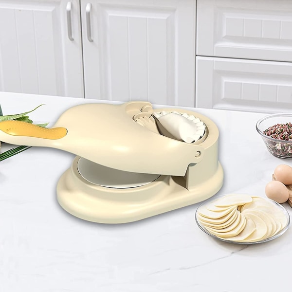 Nytt 2 i 1 Dumpling Maker, Kök Dumpling Making Tool, Dumpling Mould Print, Dumpling Skin Maker Dumpling Formar Beige