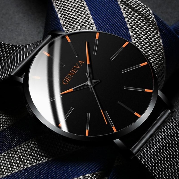 Minimalistiskt herrmode Ultratunnt rostfritt stål - Mesh bälte Quartz Watch L Brown Orange