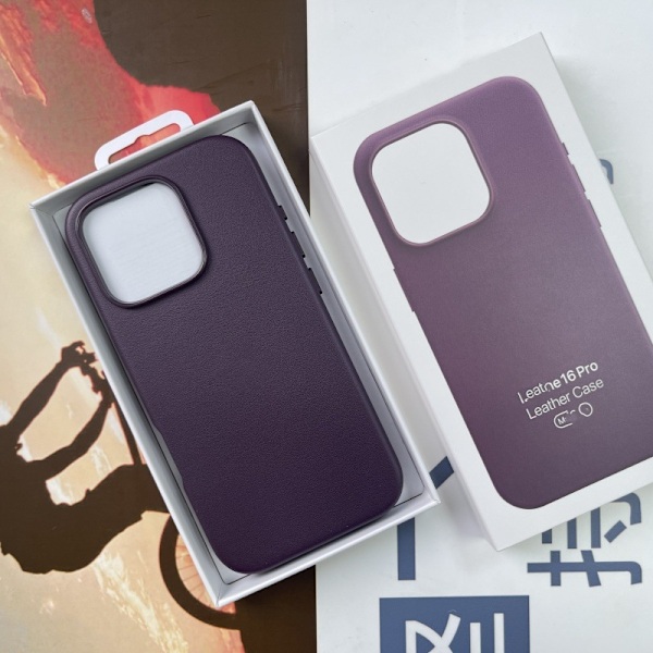 Etui til iPhone 16plus læder kamera touch-knap + animationsstil + LOGO Mørk lilla læder Magnetisk pop-up læderanimation