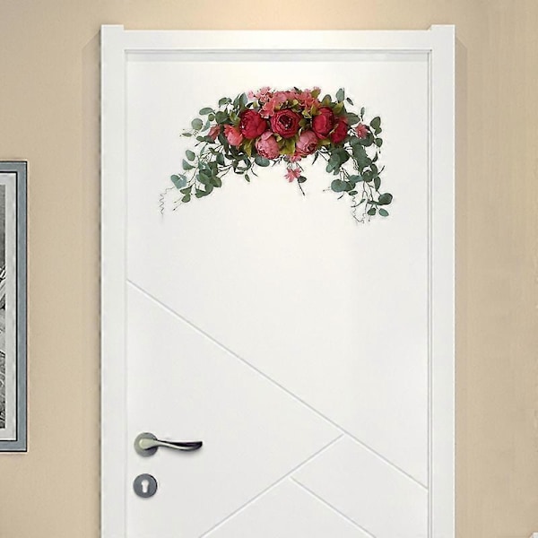 Simuleringskrans Delikat tekstur Realistisk utseende Kunstig silkeblomst Kunstig krans med roseblomst til hjemmet Red