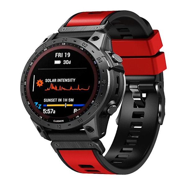Punainen Punainen Kaksivärinen Silikoni Kellonranneke yhteensopiva Garmin Fenix 7x:n kanssa
