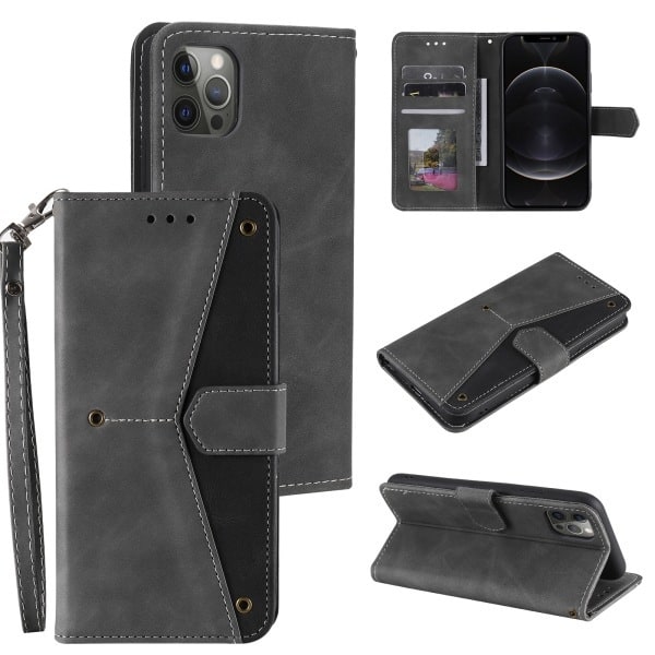 Etui til iPhone 13 grå Mixed Media Kontrastfarvepung med kortholder Flip