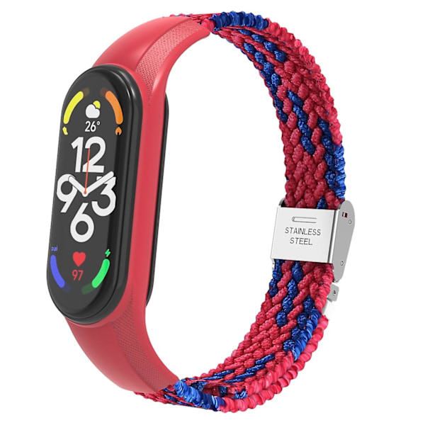 Röd Blå Röd Blå Nylonflätad Klockarmband kompatibelt med Xiaomi Mi Band 7
