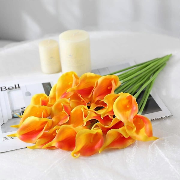 24 st Calla Lilja Bröllopsbukett Latex Real Touch Konstgjorda Blommor (Blå och Vit) Orange