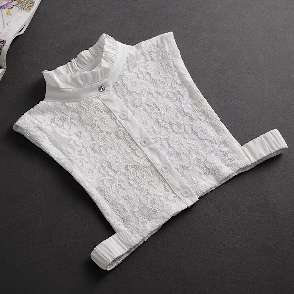 Dame falsk krave Aftagelig halv, Vinter Koreansk Stil Deta Button stand collar [white]]