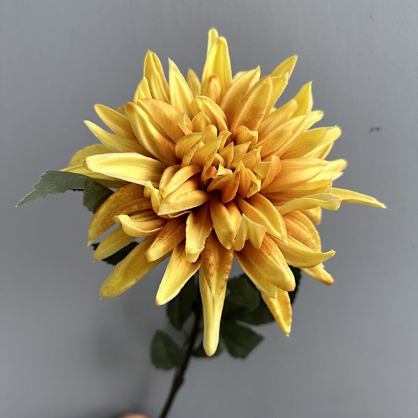 Högkvalitativ PU Dahlia Simulation, Höst Retro Floral Rekvisita, Fyllig Chrysanthemum PU Touch Blomma PU Dahlia Autumn Yellow