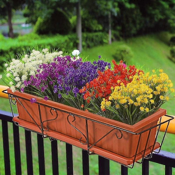 Kunstige falske blomster, 8 bundter UV-resistente grønne buske planter til udendørs hængende plantekasser boligindretning (Orange) Orange-8pcs