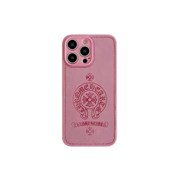 Fodral för iPhone 14plus Rosa Blomma Krom Hjärta Klassiskt pressat läder Krom Hjärta Full-Body läder Texturerat mjukt