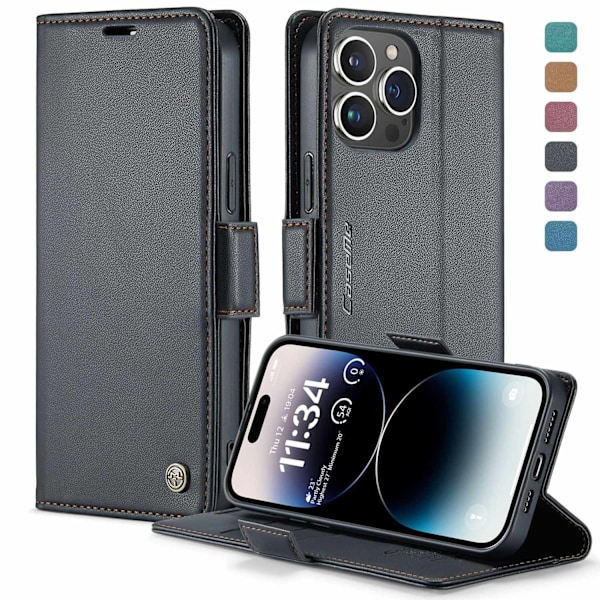 Etui til iPhone 16 sort Flip Wallet med kortholder