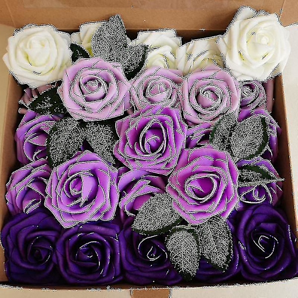 Konstgjorda Blommor, 25 st Gradient Falska Blommor Rosor Purple