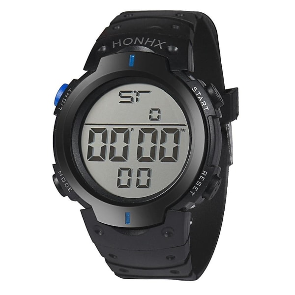 Mode Vattentät LCD Digital stoppur Date Gummi Watch Blue
