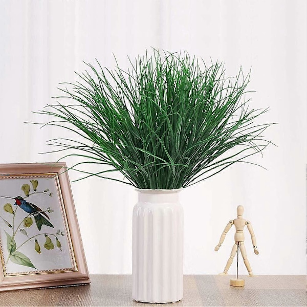 Kunstige buske 4-pak falske UV-resistente planter blomster, kunstige plastik klokkeblade grønt Wheat Grass 6 Pcs