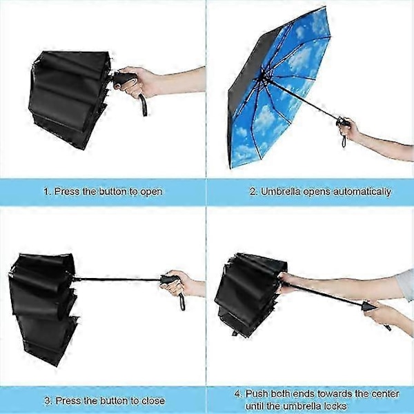 Mini solskærm, foldbar paraply, vindtæt foldbar paraply til mænd og kvinder, åbning og lukning