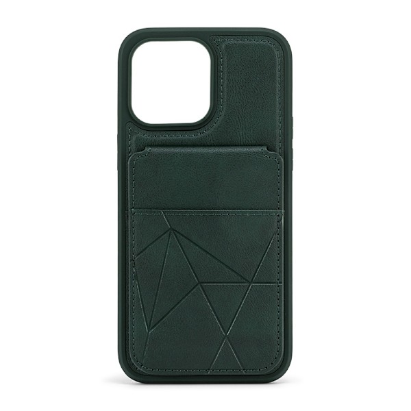 Fodral för iPhone 15 【grön】 Ställ korthållare lätt lyx Soft-Touch läder
