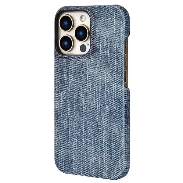Fodral för iPhone 14pro Mörkblå Liten kreativ lädertextur denim mönster