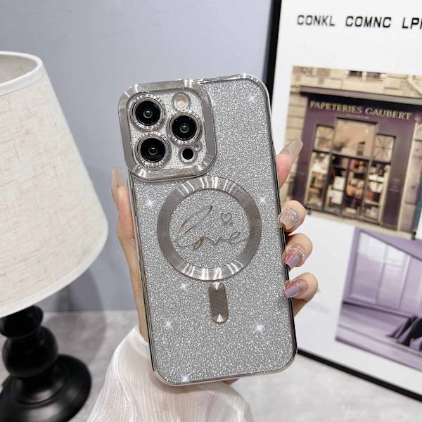 Etui til iPhone 17 E Glitter Magnetisk Sølv Noz35434