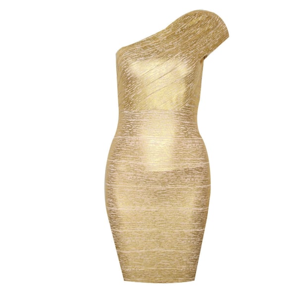 Bronzing off-shoulder aftonklänning Bandage One-Piece Dress Gold L