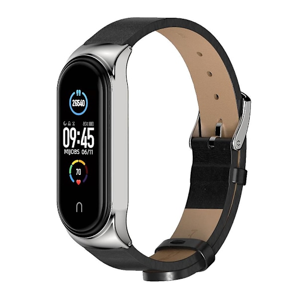 Sort Sølv Sort Sølv kompatibel med Xiaomi Mi Band 6 / 5 / 4 / 3 læderrem