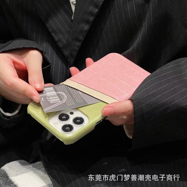 Fodral för iPhone 13promax Rosa + Matcha Grön Plånbok med Korthållare Färgblockering Lätt Lyx Läderstruktur