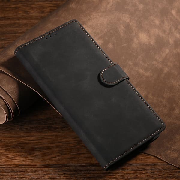 Etui til iPhone 14 sort Plain Flip Wallet med kortholder, stativ og RFID-blokering